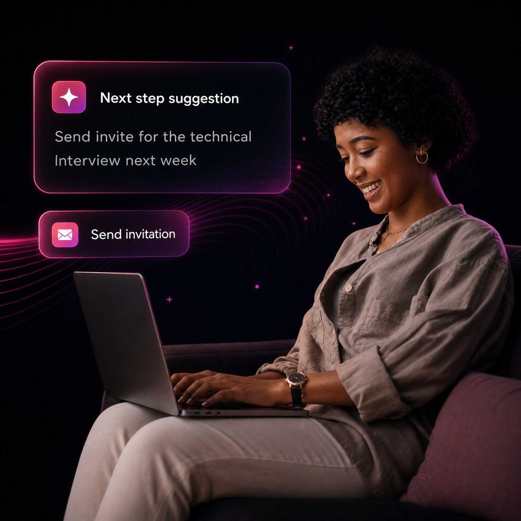 AI-suggested next steps and invitations to improve hiring quality and recruiter workflow